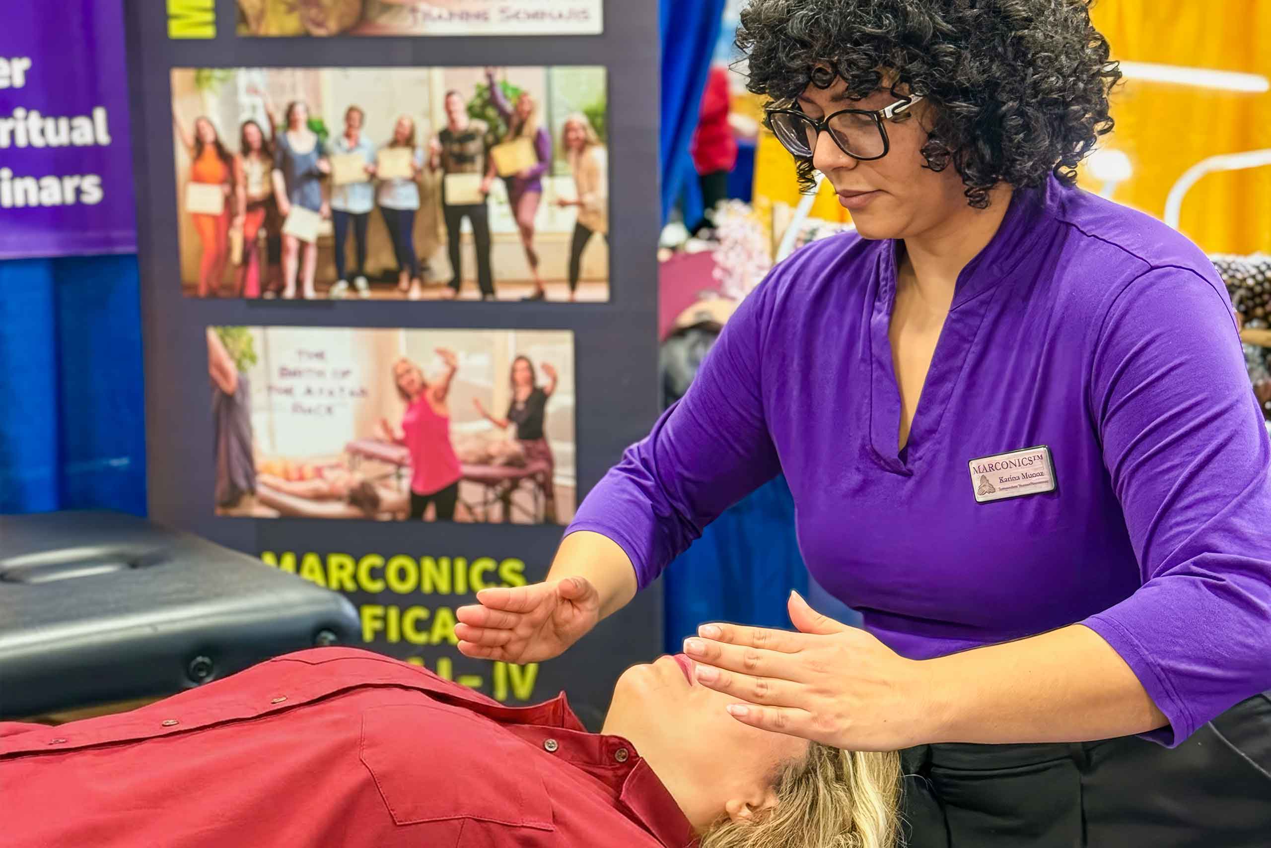 Marconics Teacher Karina Munoz - performs sample no-touch at expo