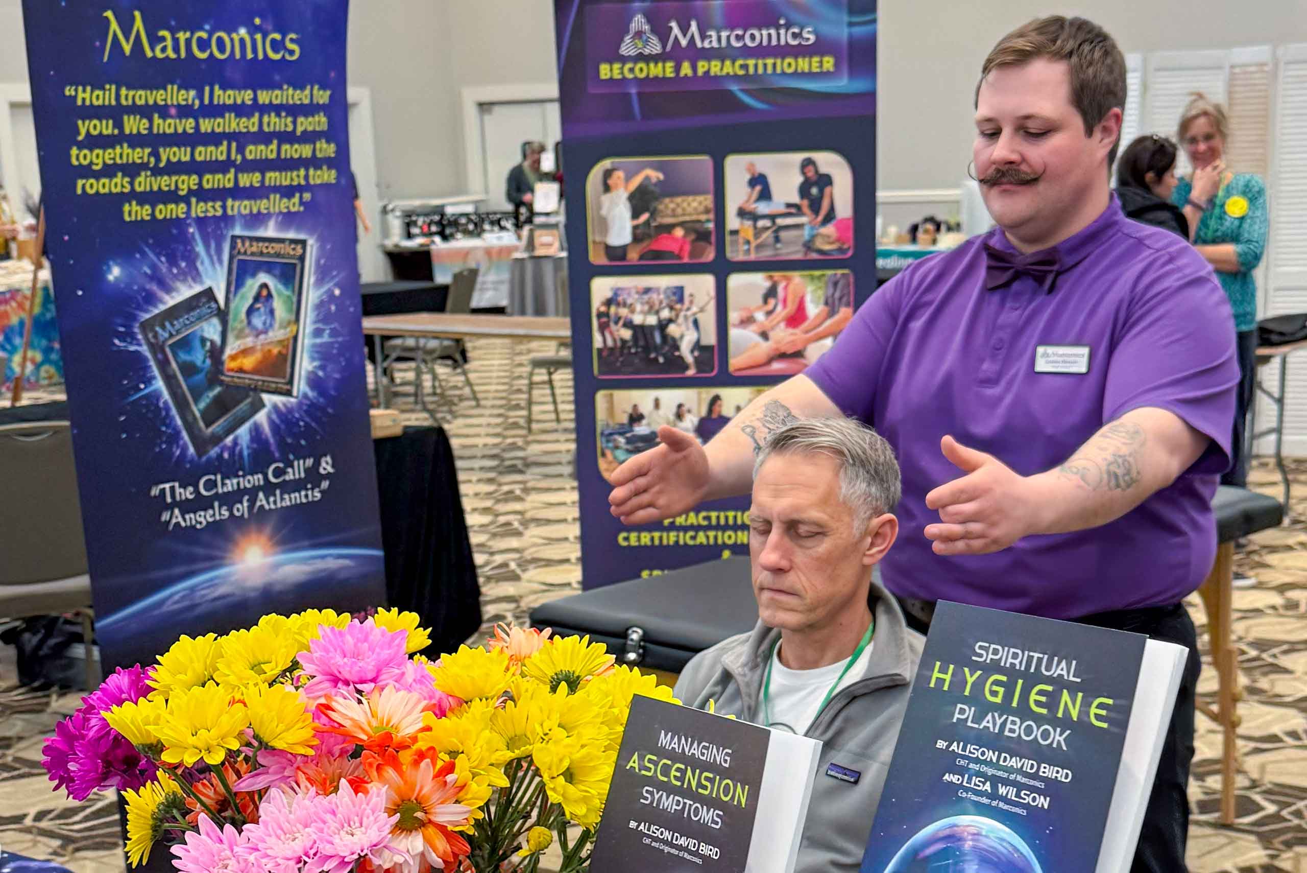 Marconics Teacher Lauren Bennett - performs a no-touch sample at an expo Marconics Teacher Lauren Bennett - performs a no-touch sample at an expo