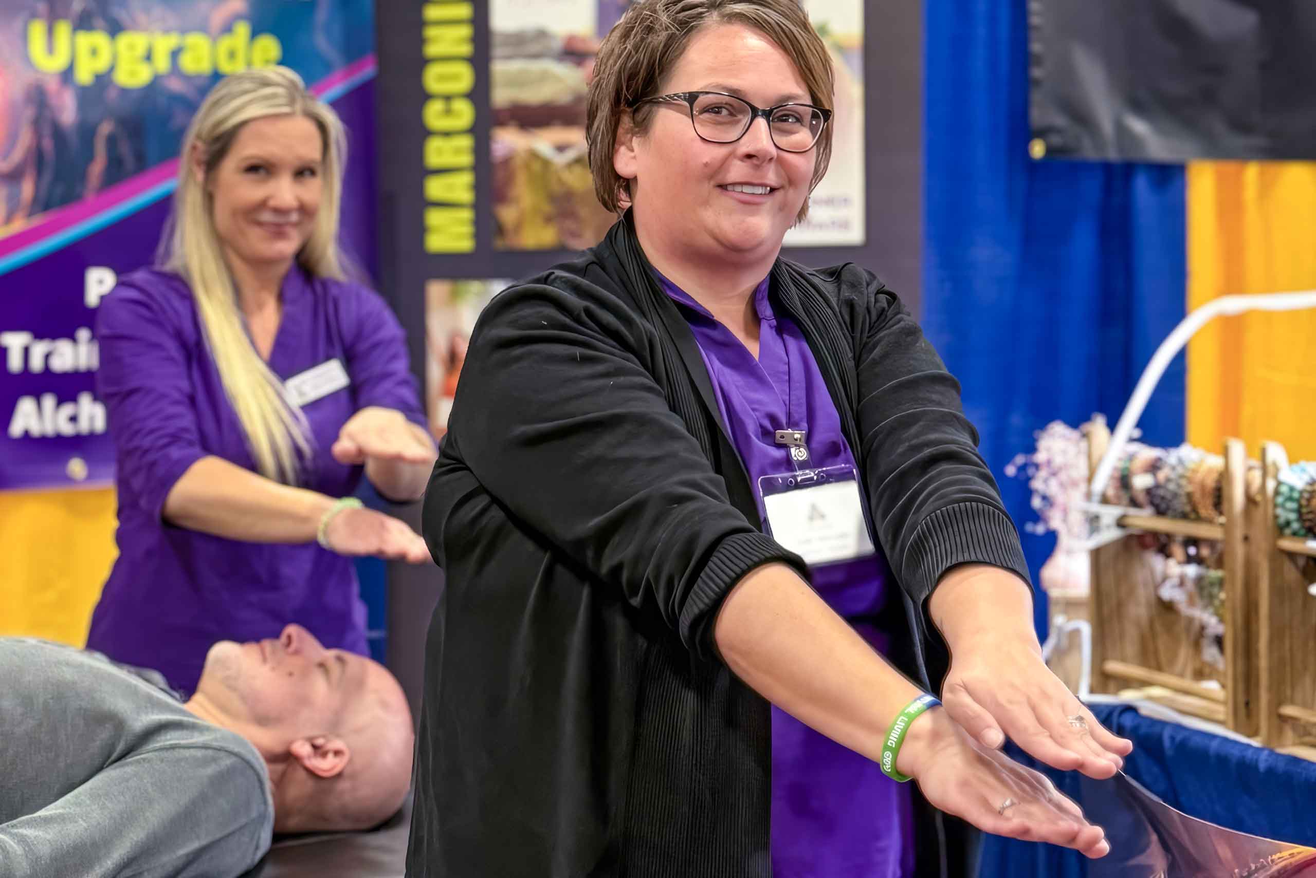 Marconics Teacher Leah Derosier - performs sample no-touch at expo