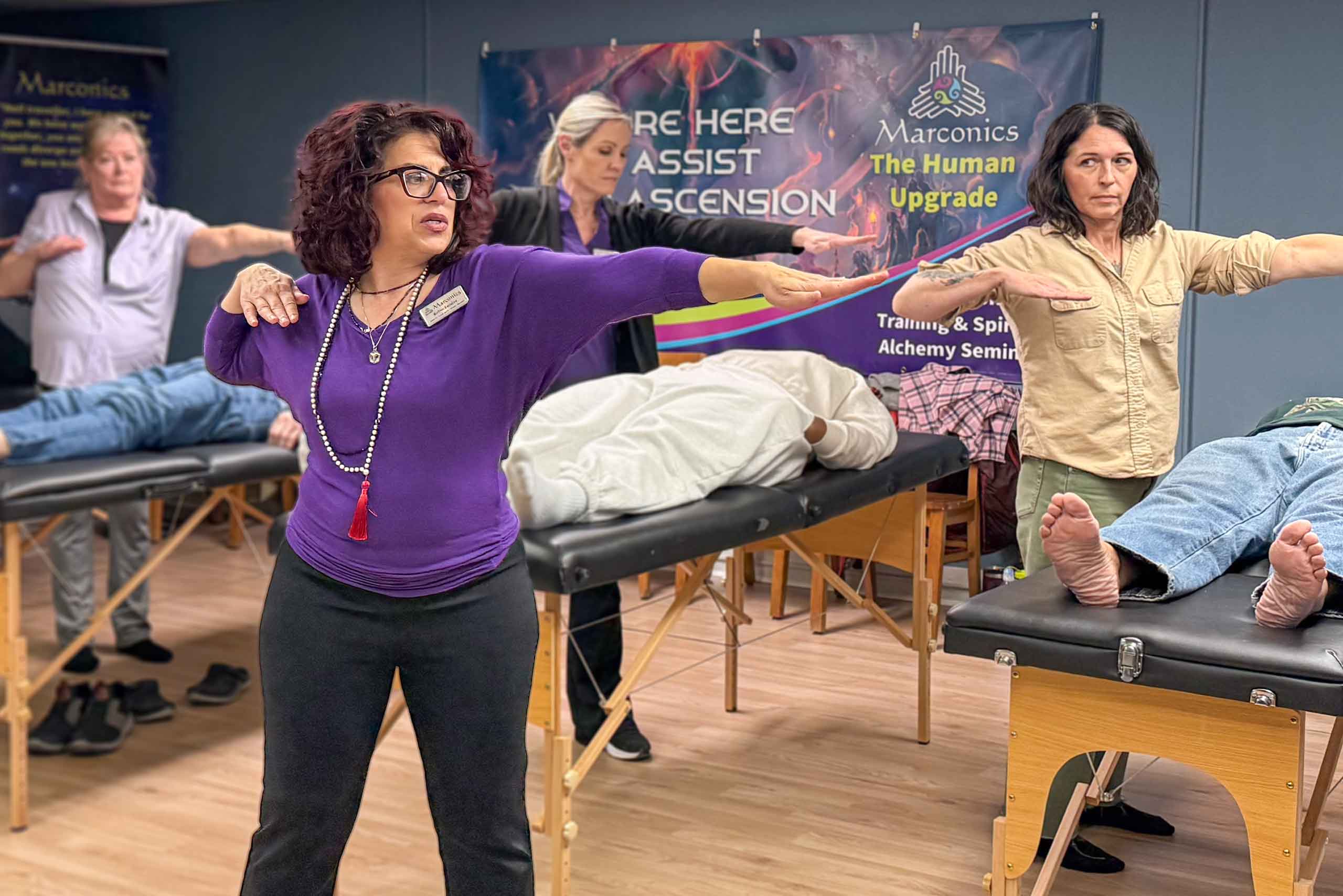 Marconics Teacher Robin Landau demonstrates protocol