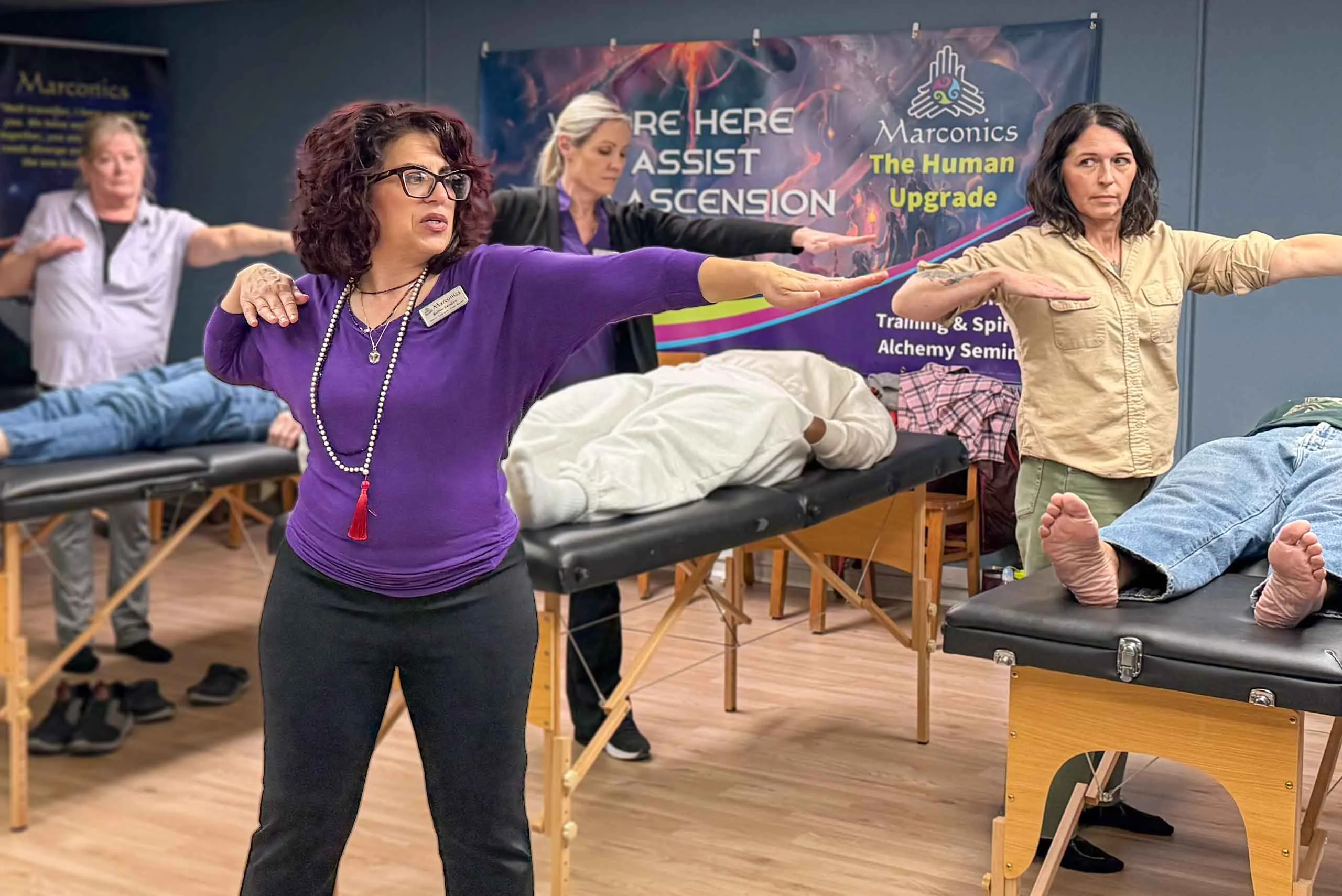 Marconics Teacher Robin Landau demonstrates protocol